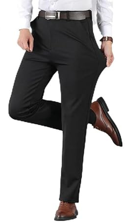 AMOUSD Pantalones clásicos de alta elasticidad para hombre, pantalones de vestir elásticos, pantalones de traje ajustados, pantalones casuales atléticos de golf, Negro, 31W