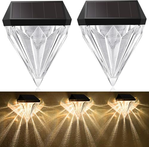 Moman Luce Solare da Esterno, 2Pezzi Luci Solari da Giardino Decorative Impermeabili IP44 Luce Bianca Calda Solare per Recinto Scale Passi Patio Muro(Diamante), Luce-Solare-Esterno-Giardino-LED