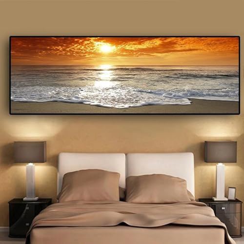 CHAOJIART Puestas de sol, mar natural, paisaje de playa, carteles impresos, pintura en lienzo en la pared, paisaje marino, imagen escandinava para sala de estar, 30x90 cm (12x35 pulgadas) sin marco