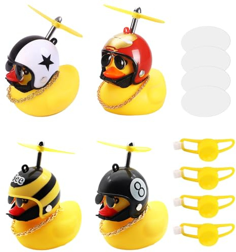 Hesussi Lot de 4 jouets en caoutchouc pour voiture avec casque d'hélice et sangle de fixation pour vélo de moto de voiture Blanc