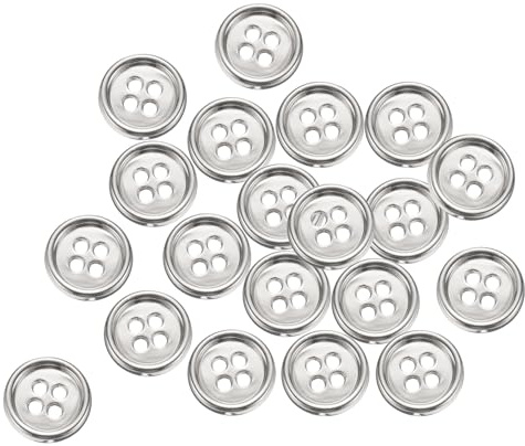QUARKZMAN 20 botones de coser de metal, 12 mm, 4 agujeros, redondos, para camisas, chaquetas, ropa, botones de coser para decoración artesanal, color plateado