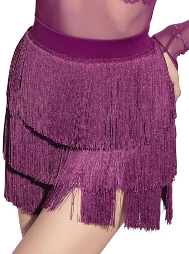 SEAUR Gonna da ballo latina da donna con frange, gonna con pantaloncini, abbigliamento da ballo, tango rumba cha, cha, samba, lunghezza gonna 43-46 cm - EU S-XL (Aisa M-2XL), Viola, M