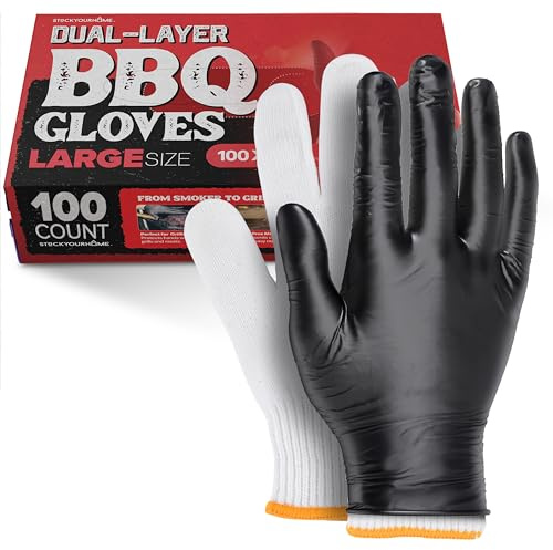 BBQ Grilling Gloves Kit (Large) – 100 Nitrile Disposable Gloves & 4 Cotton Liners, Heat-Resistant & Waterproof for Cooking, Smoking Meat & Cleaning