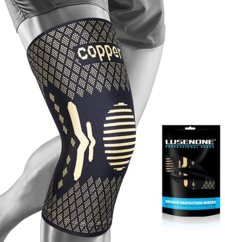 Lusenone Kniebandage für Männer und Damen - Kupfer Kompression Bandage Knie für Knieschmerzen, Meniskus, Arthrose - Kniestütze für Fußball, Tanzen, Sport, Yoga, L