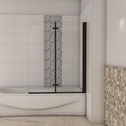 Pare-baignoire noir, 120x140cm, paroi de baignoire pivotante et pliante, 6mm verre anticalcaire
