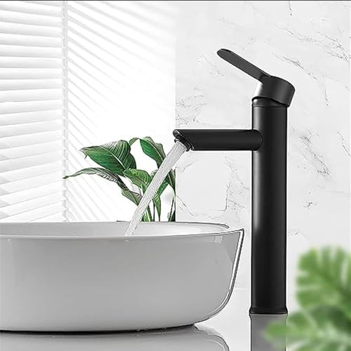 Djedjeo - Grifo de baño de acero inoxidable con agua fría y caliente, lavabo moderno y elegante; con función silenciosa y antigoteo; grifo de lavabo de una sola manija para el baño y la cocina
