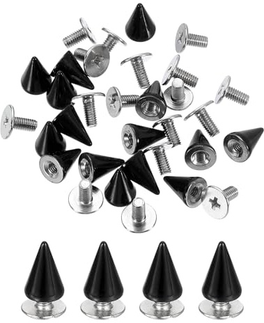 sourcing map 20 Sets Spikes and Studs, 7 x 10mm Cone Spikes Screw Back Studs Rivets, Cone Punk Spikes Rivet for Clothing Belts Bags DIY Leather Crafts, Black