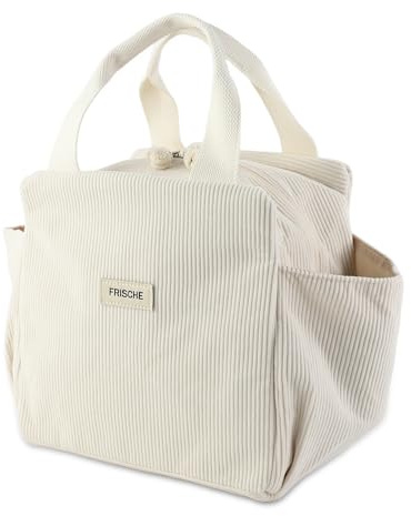 FYting Bolsa Termica Porta Alimentos,12L Bolsa Nevera Porta Alimentos Pana, Los Bolsillos Laterales Grandes para Paraguas, Tazas de Agua, Vajilla, Adecuados para Picnics, Trabajo y Escuela(Beige)