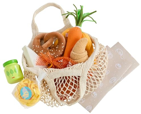 HABA Creative Play 2012304001 Panier à provisions Jouet avec Aliments en Bois et Tissu Accessoires pour Magasin et Cuisine de Jeux pour Enfants à partir de 3 Ans