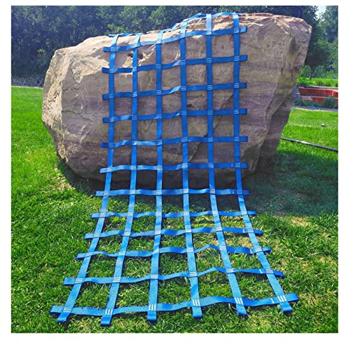 Rete da arrampicata per interni per bambini e adulti, resistente rete di sicurezza in poliestere per corsa ad ostacoli, 3 x 3,5 m, rete di sicurezza per palestra e altalene, blu