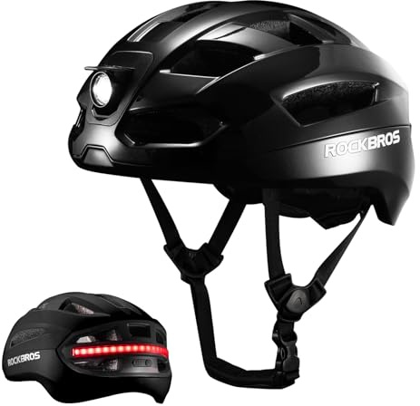 ROCKBROS Casco da Bicicletta con Luce LED Anteriori e Posteriori Uomo Donna, Casco Ciclismo con Telecomando, Indicatori di Direzione Intelligenti, per Bici da Corsa MTB, Regolabile 58-60cm, Nero