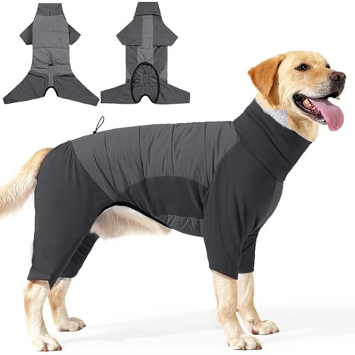 Giacca Invernale Impermeabile e Antivento per Cani, Cane Invernale Design Elastico a 4 Zampe, con Passante per Guinzaglio, Cappotto Lavabile per Cani di Taglia Media e Grande – Grigio (XXL)