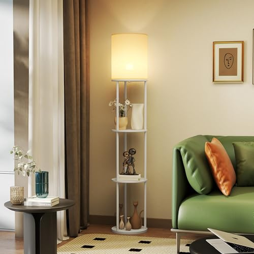 HOMCOM Lámpara de Pie con Estantes con 3 Temperaturas de Color Blanco