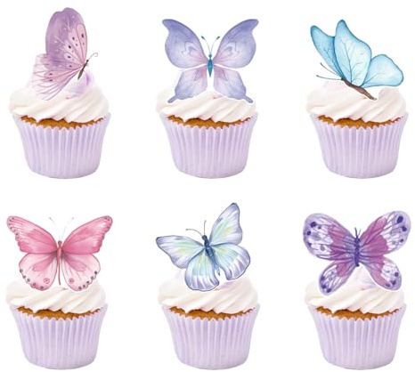 YAZWUR 48 Piezas Decoración de Pastel con Mariposas, Adornos de Papel No Comestibles para Cupcakes, Decoración de Tartas para Bodas, Muffins y Bautizos (Multicolor)