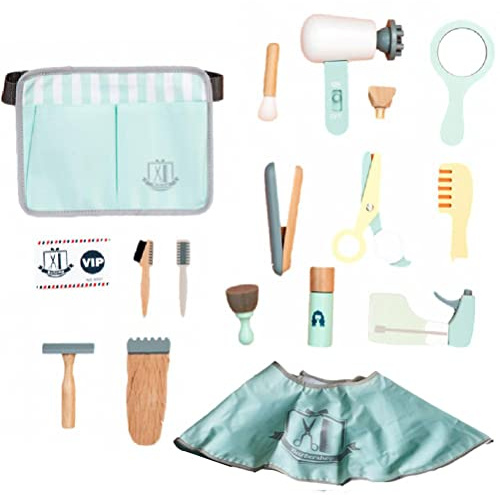 Hidyliu Kids Hairdressing Set, 18 Pcs Wooden Role Play Haircut Toys, Safe and Creative Fun for Children Over 3 Years, Colorful Design