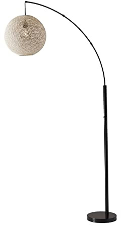 Adesso Arc Floor Lamp, Antique Bronze with Cream Rattan Shade – Overhead Bedroom, Home Office Lighting, and Living Room Decor, 76.5” x 14”