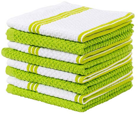 Living Fashions 8 Pack Dish Cloths for Washing Dishes - 100% Cotton Absorbent Dish Towels Size 12 x 12 - Perfect Rags for Washing Dishes - Kitchen Rags and Washcloths for Dishes (Light Green)
