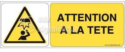 AUA SIGNALETIQUE - Panneau Attention à la Tête 02-160x60 mm, Vinyl adhésif