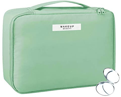 Beauty Case Donna Trucchi Specchio con Double Face Tascabile Pieghevole, Toiletry Make Up Bag per Ragazze, Organizer Cosmetici per Borsa Porta Trucchi da Viaggio
