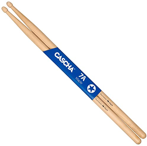 Cascha Maple 7A Drumsticks - ideal für sanften Rock - Schlagzeug-Sticks für Fortgeschrittene - 12 Paar Wooden-Sticks - Schlagzeug-Zubehör aus Ahornholz - Eichel-Kopf-Form