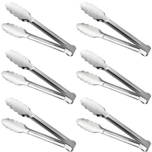 ACAUTO - Pinze da portata e da buffet, in acciaio inox, per servire alimenti, piccole pinze da portata in acciaio inox, mini pinze per antipasti, set di 6 (17,8 cm)