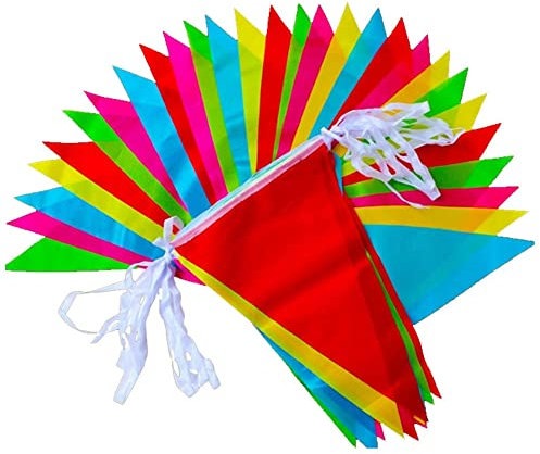 80m Multicolor Flag Banners Bunting Pennants with 150 Rainbow Triangle Flags Colorful Fabric Garland for Carnivals School Patio Pool Camping Birthday Wedding Baby Shower Indoor Outdoor Christmas Decor