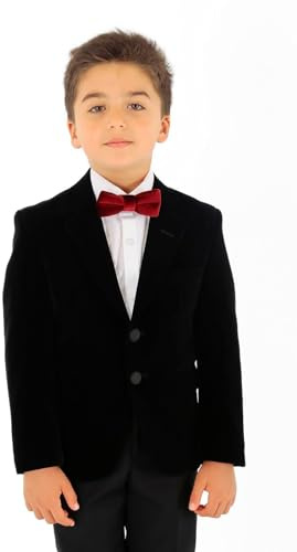 SIRRI Blazer Negro de Corte Entallado de Terciopelo para niños, Chaqueta Formal de Invierno para Bodas, cenas, cumpleaños, 15 años