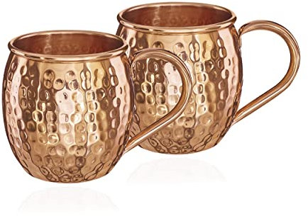 NKlaus 2x Kupferbecher reines Kupfer 100% Ayuverda Kupfertasse Oval Moscow Mule 500ml 11261