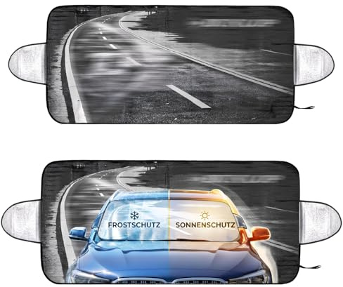 com-four® 2 Protections Pare-Brise été et Hiver – Pare Soleil et antigel pour Voiture – Tapis avec Logo Pneu (Lot de 2 Noirs/Logo 150x70cm)