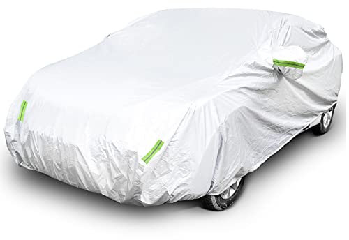 Haipky Universal Car Cover 190T Full Waterproof Breathable Scratch Rain Snow Heat Resistant with Mirror Pocket & Reflective Strips (For Sedan 137 to 157 inch)
