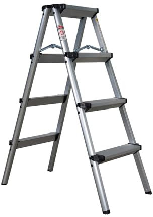 DIVID® Aluminum Klappleiter 2x3, 2x4 oder 2x5 Stufen | Trittleiter | Klappleiter | Mehrzweckleiter | Klappbar | Klapptrittleiter | (2x4)