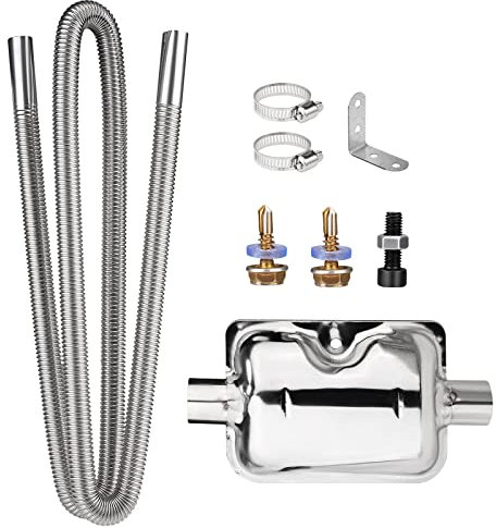 Car Exhaust Hose, Stainless Steel Diesel Heater Exhaust Pipe, Flexible Tail Pipe Diesel Gas Vent Hose, Parking Heater Pipe, Car Air Heater Exhaust Pipe with Silencer & 2 Hose Clips (200CM)