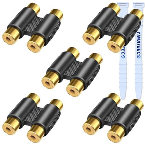 YIMATEECO Cinch Koppler RCA Doppel Kupplung, 5 Stk Cinch Buchse auf Buchse Kupplung 2 kanäle Adapterstecker Audio Video Adapter H type für Lautsprecher, Phono(5 Stü, RCA Doppel Koppler)