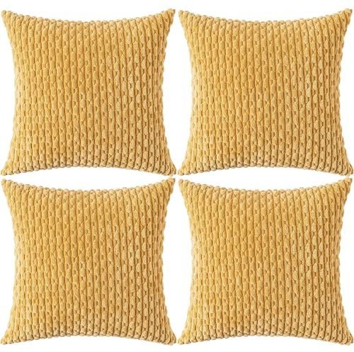 Ci & Ci 4er Set Boho Deko Kissenbezug 40x40 cm, Senfgelb Kissen Sofakissen Dekokissen Zierkissen, Flauschig Kissenbezüge Kissenhülle für Sofa Couch