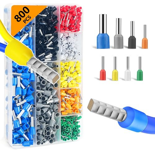Lot de 800 embouts de câble, 0,5 mm² à 6 mm², manchons de câble isolés 22-10 AWG, embouts de câble pour connexion de fil
