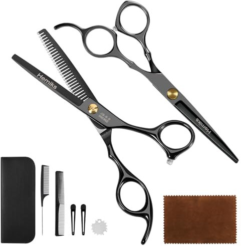 Friseurschere Set, Professionelle Haarschneideschere Effilierschere 6,7 Zoll Edelstahl Haarschere mit Haarschneidekamm Haarklammer für Männer Frauen Zuhause Salon