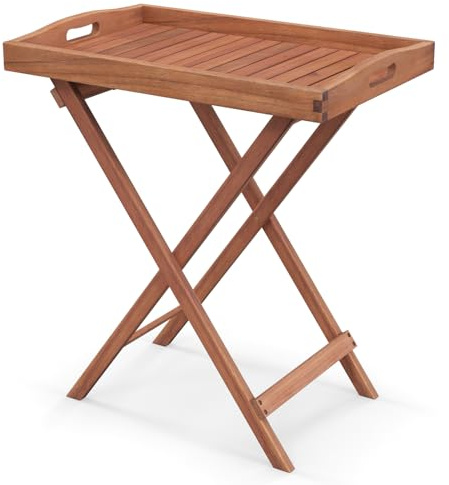 COSTWAY Beistelltisch Akazienholz, Gartentisch klein Balkontisch, Holztisch mit Lamellen-Tischplatte, Kaffeetisch für Garten, Balkon, Wohnzimmer(mit Rand, 68 x 44 x 74 cm)