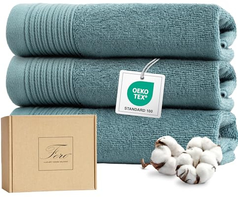 Ferò Juego de Toallas Faciales de 3 Piezas, 100% Algodón Premium Low Twist, 550 g/m², Ultra Suaves, Oeko-Tex, Diseño Italiano, 3 Toallas de Invitado, Toallas de Bidet, 50x30 cm, Azul Claro