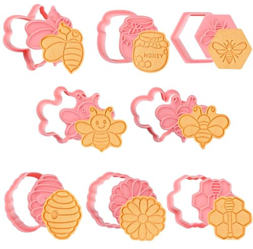 Bigqin 8PCS Emporte Pièces 3D, Moule Biscuit Plastique Moule à Biscuits Pâques Faire la fête pour Enfants, Emporte-Pièces en Forme de 3D pour Biscuits de Desserts en Cuisine,Petite Abeille