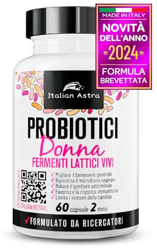 DALLE RICERCATRICI PER LE DONNE, Probiotici Donna Flora Intima, Gonfiore Addominale, Colon Irritabile, Candida, Cistite e Vaginosi, Fermenti Lattici Donna Intimo, Enzimi Digestivi - 60 Capsule 2 Mesi