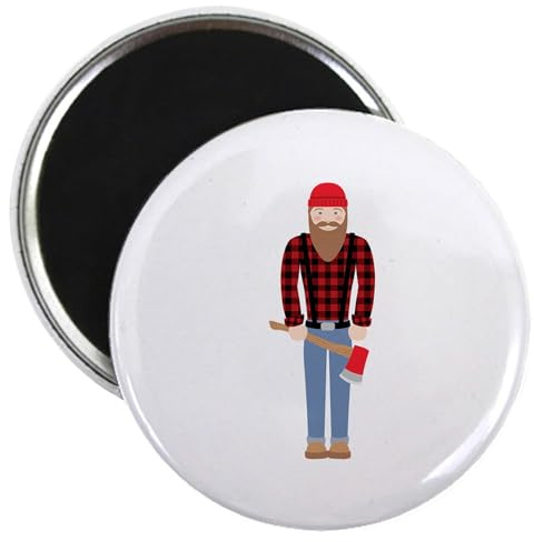 CafePress Lumberjack Logging Man Axe Magnets 2.25 Round Magnet, Refrigerator Magnet