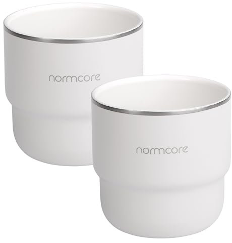 Normcore Juego de 2 tazas de café espresso, vaso de café de 7 onzas con revestimiento de cerámica, taza de café de doble pared de 210 ml para café moca, latte, capuchino, té, blanco