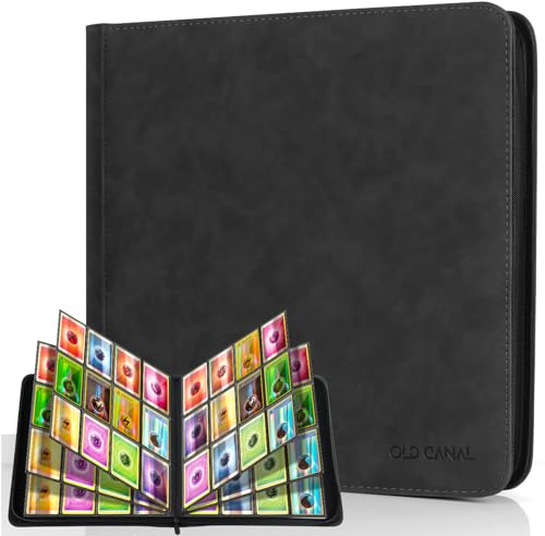 Old Canal Álbum de para Cartas, Álbum de Cartas Coleccionista con 12 Bolsillos para 720 Cartas, Card Binder es Adecuado para MTG, TCG, Compatible con Varias Tarjetas de Tamaño Estándar(Negro)