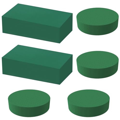 DiiWmme 6 Pack Green Floral Foam Block for Artificial Flowers Round Dry Wet Floral Foam Block Florist Foam for Fresh Flower Diy Flower Arrangment Arts Craft Wedding