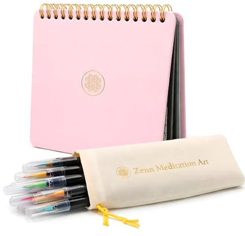 Zenn Meditation Art Petal Pink Mandala Colouring Premium Arts & Craft Gift Set with 12 Dual tip Brush-fine Tip Markers | for Calm Creativity Focus |