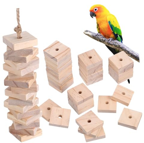 CIYODO 100pcs Parrot Chewing Blocks Wood Chips DIY Bird Cage Accessories Parrot Toys Parakeet Cage Toys