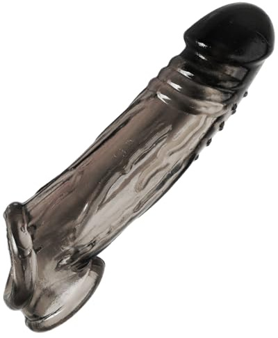 Silicone Reusable Penis Sleeve Extender Enlarger Sheath Girth Enhancing Male Sex Toys for Men Skin (Black)