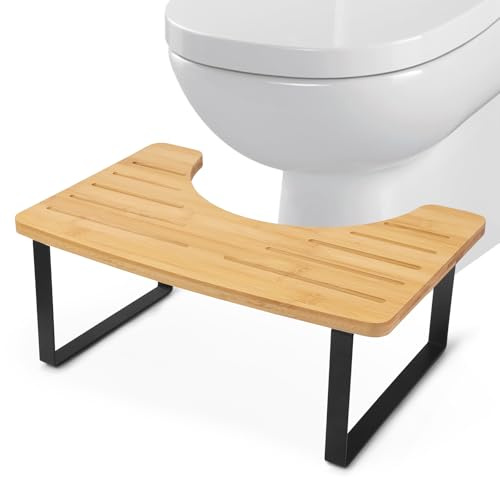 Tabouret de Toilette en bambou,Tabouret Toilette,Marche pied Toilette,WC Bamboo Santé Portable,Pliable en Bambou Adultes et Enfants,Ergonomique,Facile à nettoyer et antidérapant Contre les Hémorroïdes