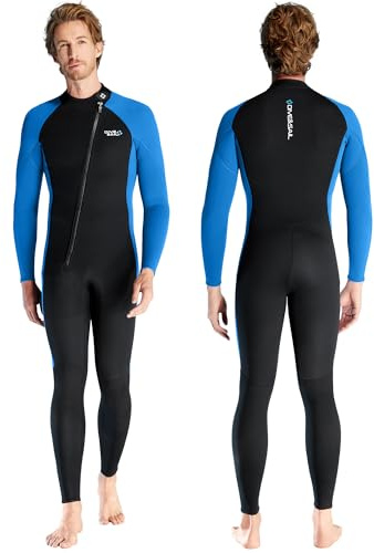 Mens Wetsuit 3mm Full Diving Suit Front Zip Stretch Neoprene Wet Suit for Diving Snorkeling Surefing Kayaking Black/Blue L Size