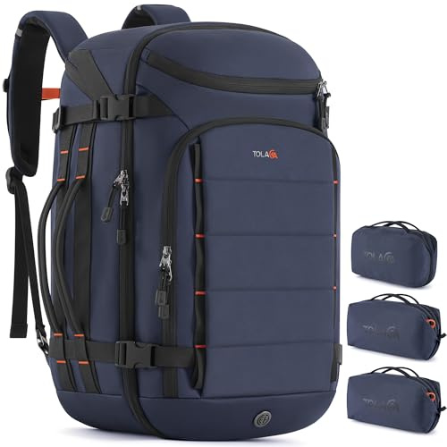 Tolaccea Handgepäck Rucksack, 40L Groß Reiserucksack, TSA Freundlich Laptop Rucksack für 15,6 Zoll, Wasserdichter Travel Backpack Herren Damen mit Drei Packwürfel für Business Reise Arbeit Urlaub